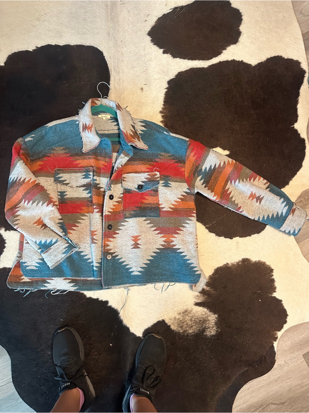 LA MIEL Teal & Rust Aztec Knit Cardigan